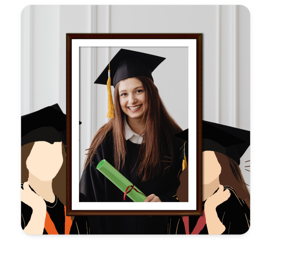 Young woman working on a laptop with three ProjectSet video cards displayed around her, showing skills-based learning videos.